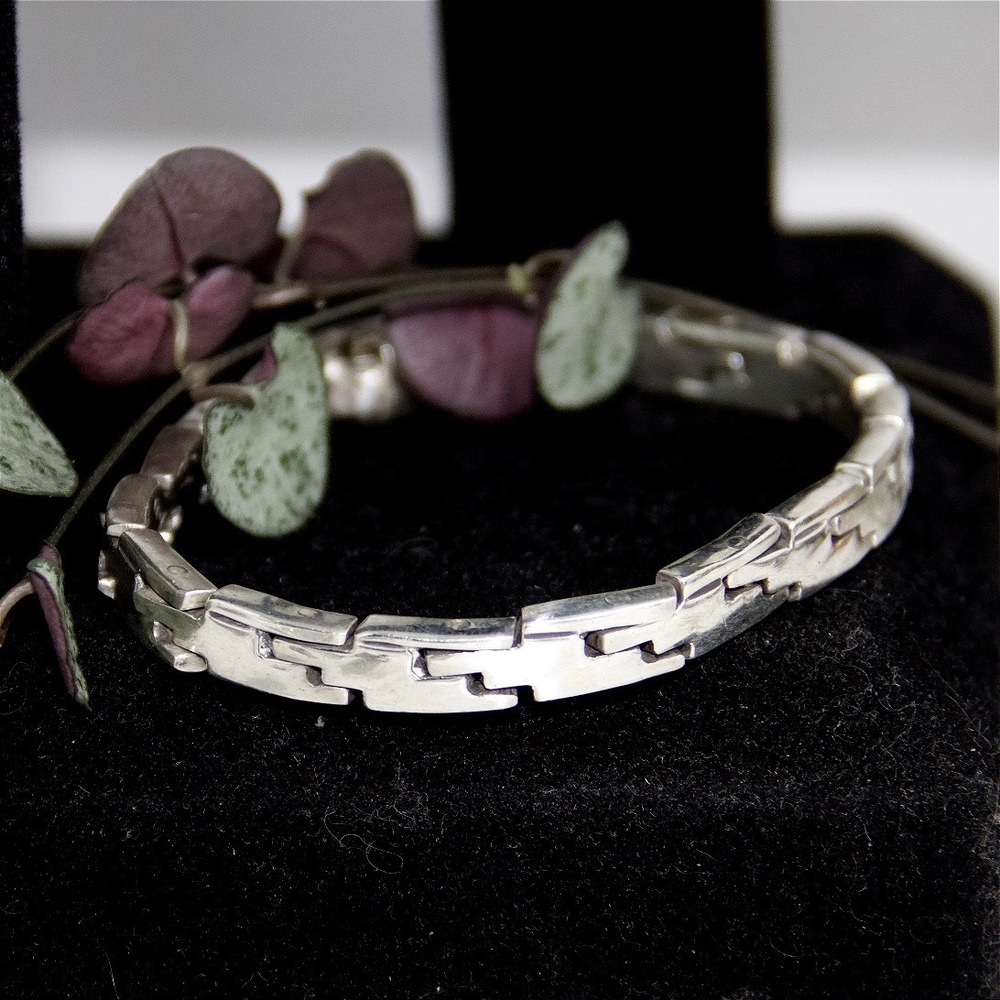 VTG HEAVY Taxco 950 Sterling Silver Puzzle Link Bracelet 7.5 35g Mexican Jewelry
